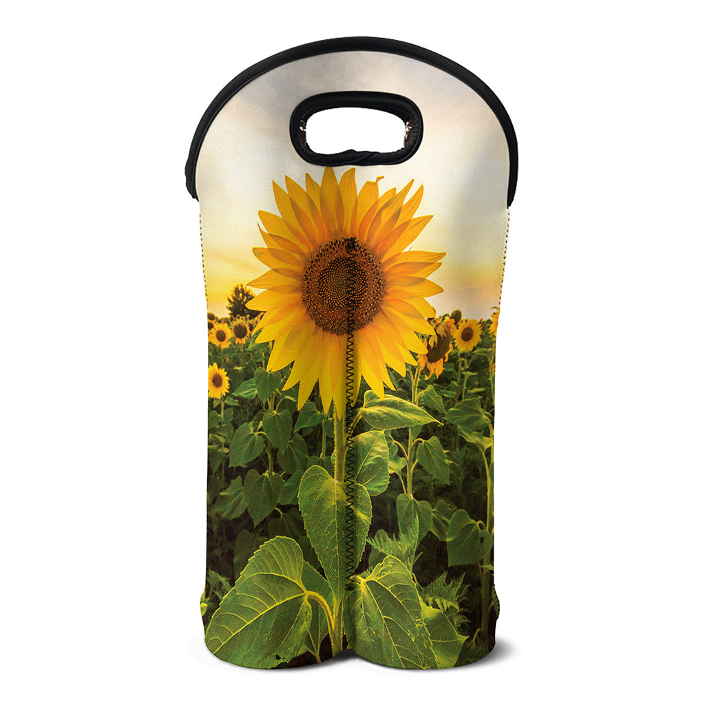 Sunflower Landscape Print Double Neoprene Wine Tote