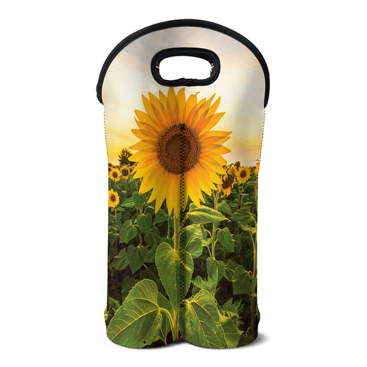 Sunflower Landscape Print Double Neoprene Wine Tote