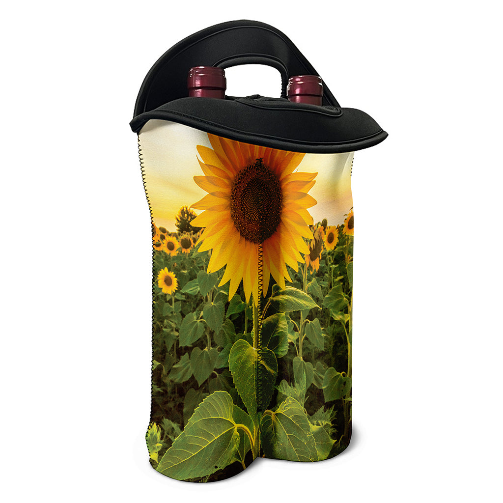 Sunflower Landscape Print Double Neoprene Wine Tote