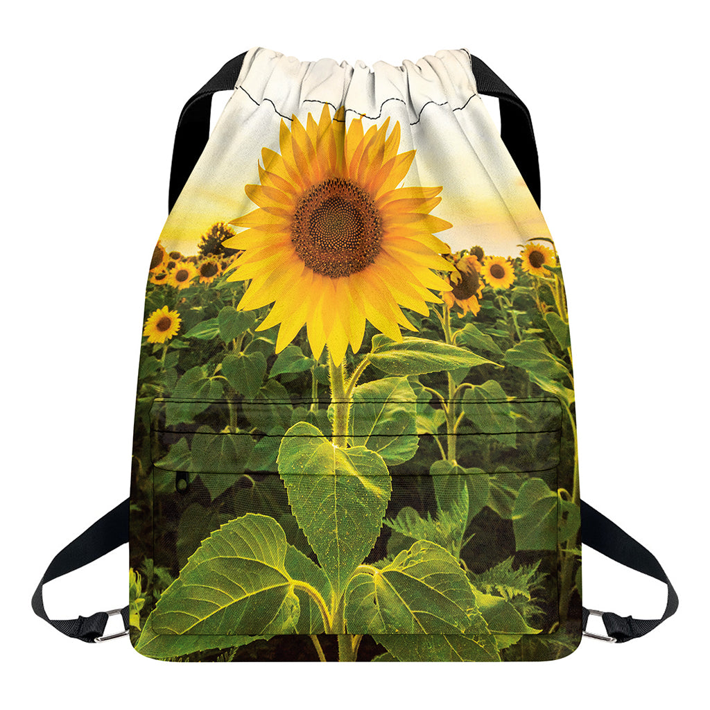 Sunflower Landscape Print Drawstring Backpack