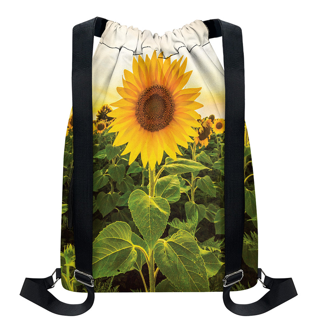 Sunflower Landscape Print Drawstring Backpack