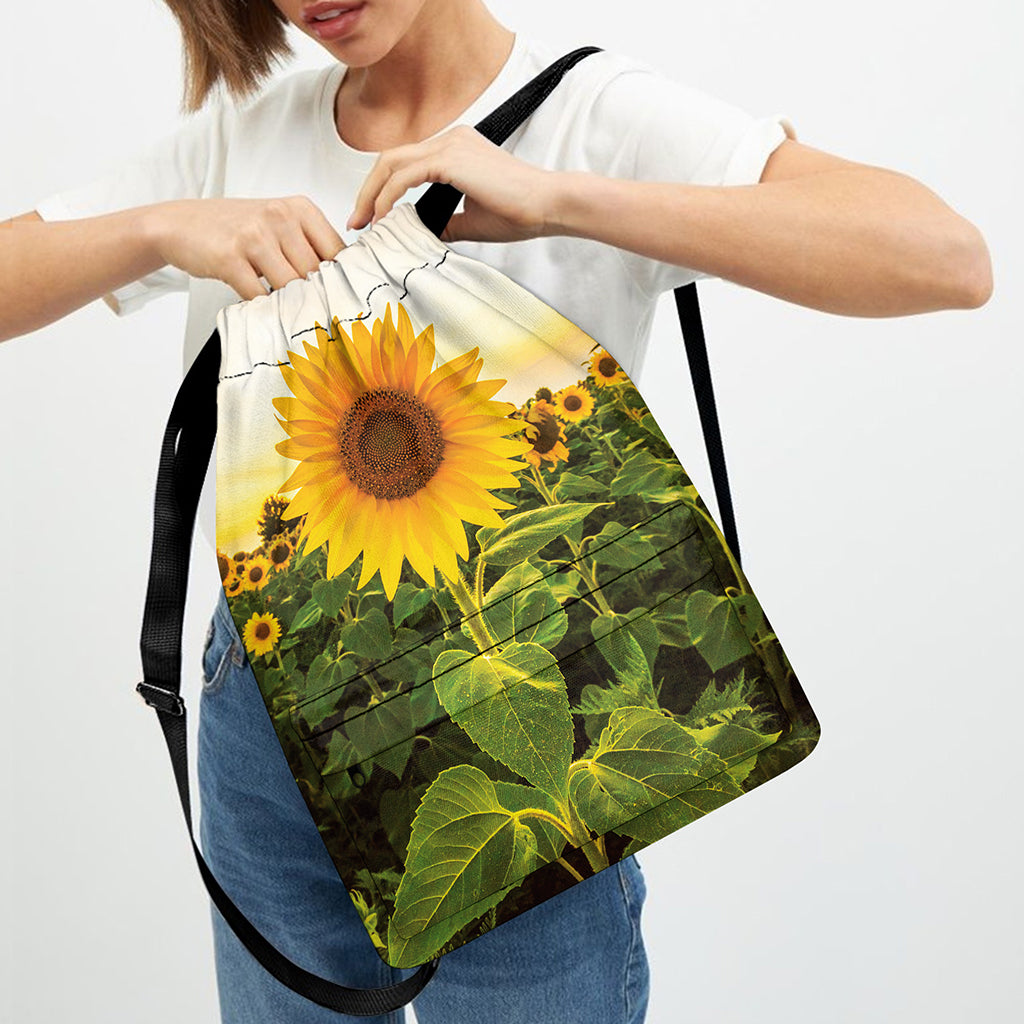 Sunflower Landscape Print Drawstring Backpack