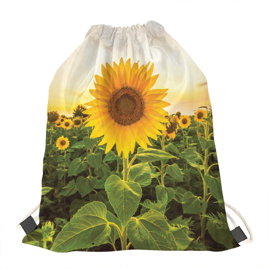 Sunflower Landscape Print Drawstring Bag