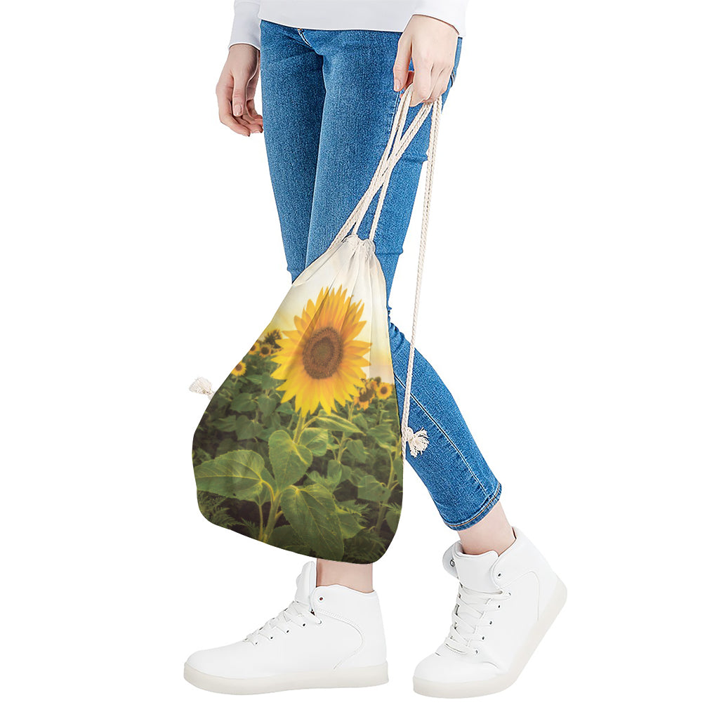 Sunflower Landscape Print Drawstring Bag