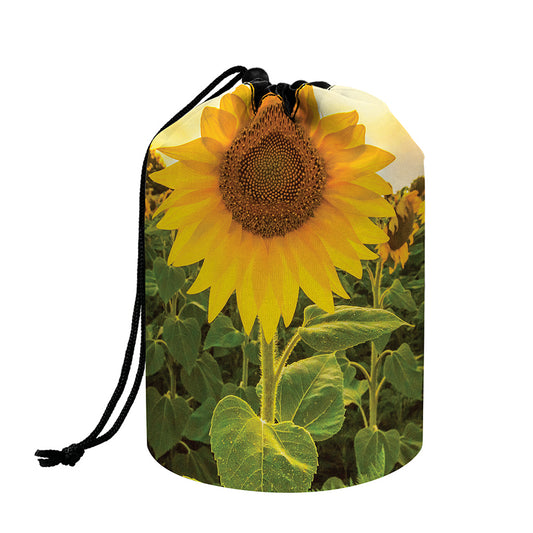 Sunflower Landscape Print Drawstring Makeup Bag