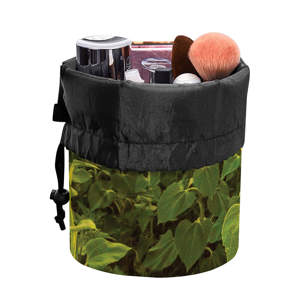 Sunflower Landscape Print Drawstring Makeup Bag