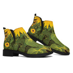 Sunflower Landscape Print Flat Ankle Boots