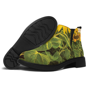 Sunflower Landscape Print Flat Ankle Boots