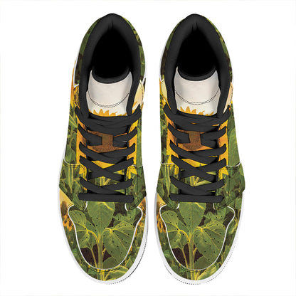 Sunflower Landscape Print High Top Leather Sneakers