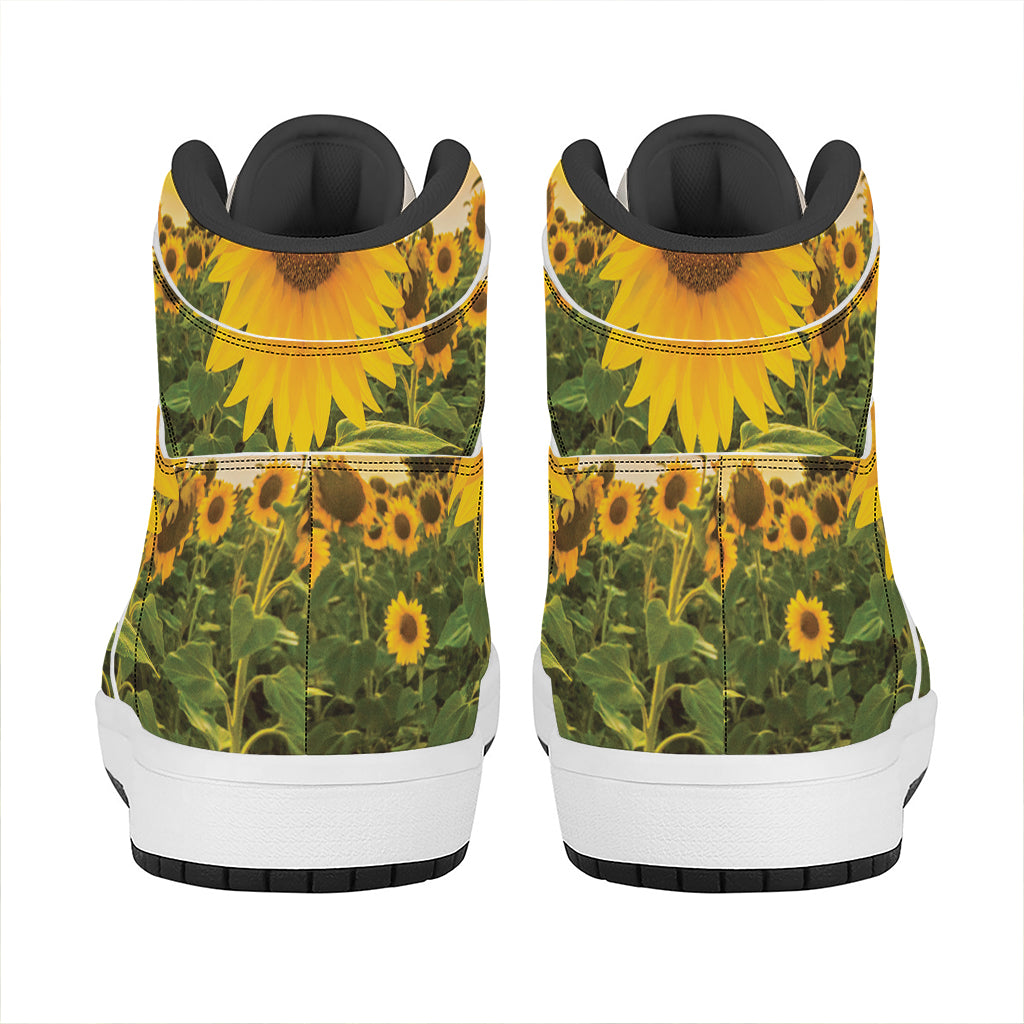 Sunflower Landscape Print High Top Leather Sneakers