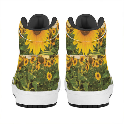 Sunflower Landscape Print High Top Leather Sneakers