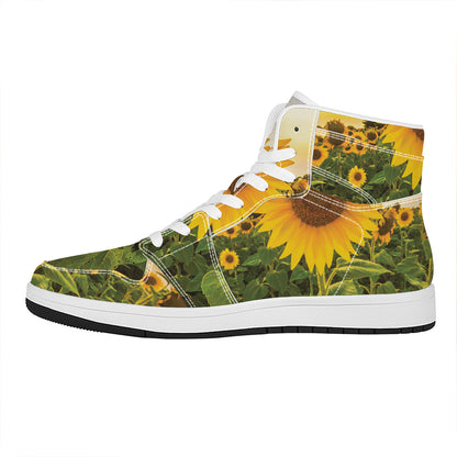 Sunflower Landscape Print High Top Leather Sneakers