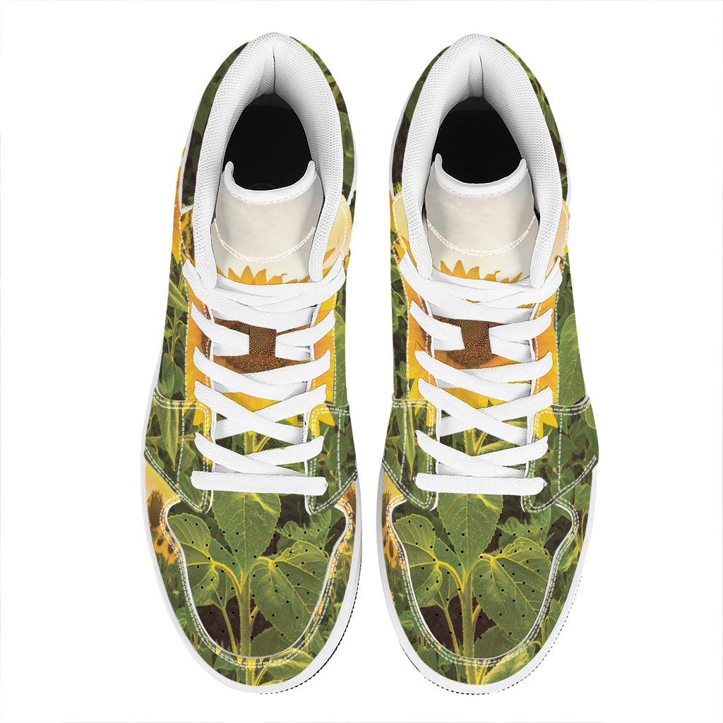Sunflower Landscape Print High Top Leather Sneakers