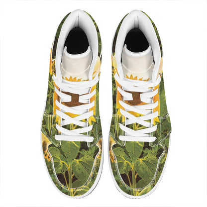 Sunflower Landscape Print High Top Leather Sneakers