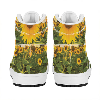 Sunflower Landscape Print High Top Leather Sneakers