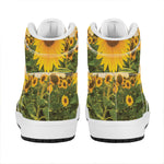 Sunflower Landscape Print High Top Leather Sneakers