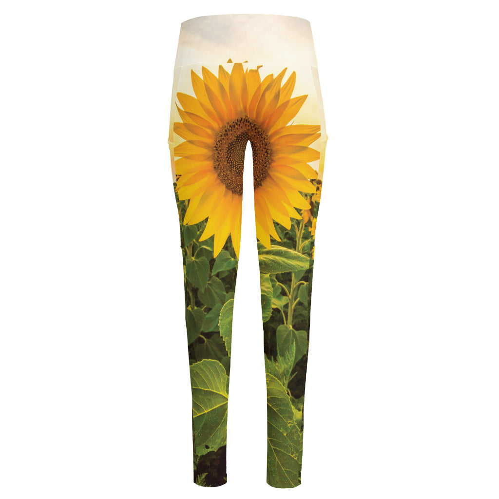 Sunflower Landscape Print High-Waisted Pocket Leggings