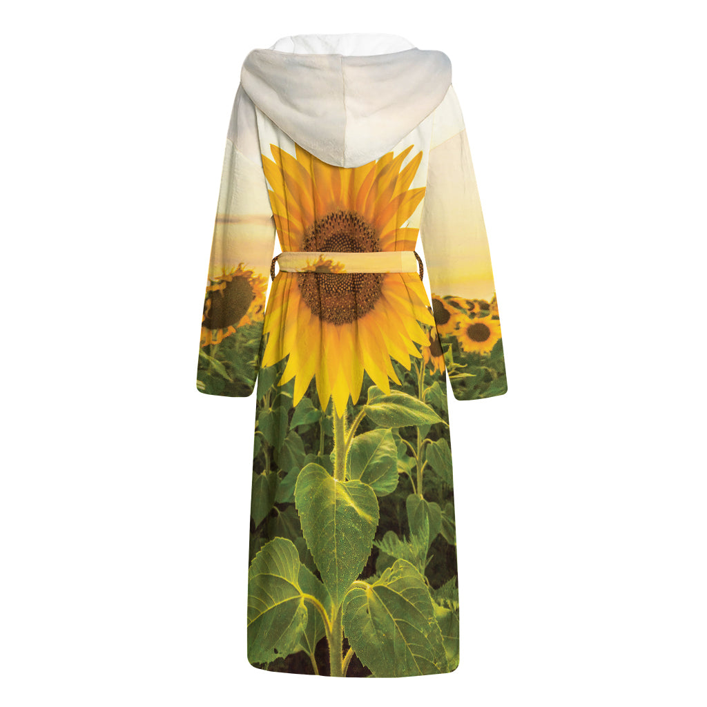 Sunflower Landscape Print Hooded Bathrobe