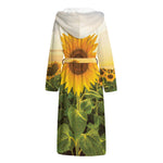 Sunflower Landscape Print Hooded Bathrobe