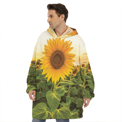 Sunflower Landscape Print Hoodie Blanket
