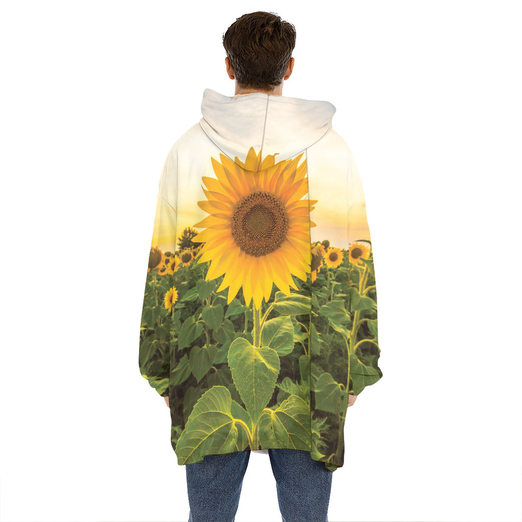 Sunflower Landscape Print Hoodie Blanket