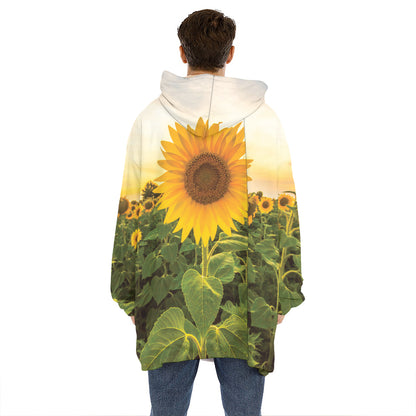 Sunflower Landscape Print Hoodie Blanket