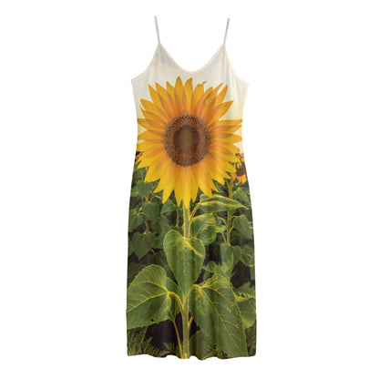 Sunflower Landscape Print Jersey Midi Cami Dress