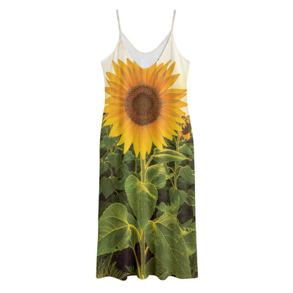 Sunflower Landscape Print Jersey Midi Cami Dress