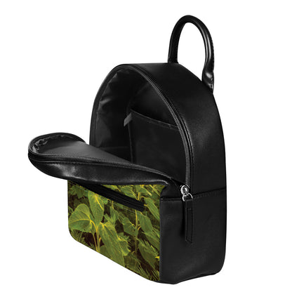 Sunflower Landscape Print Leather Backpack