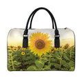 Sunflower Landscape Print Leather Duffel Bag