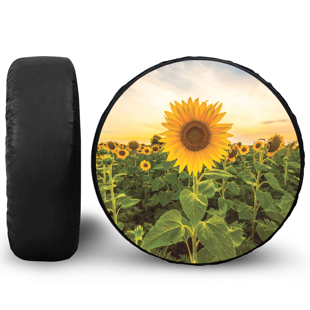 Sunflower Landscape Print Leather Spare Tire Cover