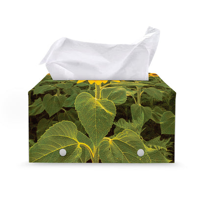 Sunflower Landscape Print Leather Tissue Box Cover