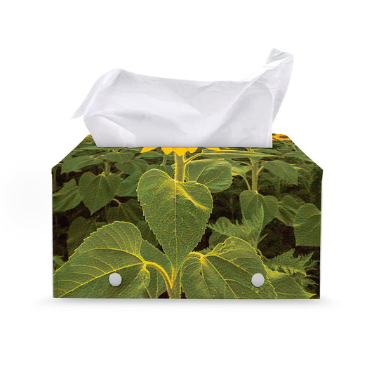 Sunflower Landscape Print Leather Tissue Box Cover
