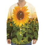 Sunflower Landscape Print Long Sleeve Baseball Jersey