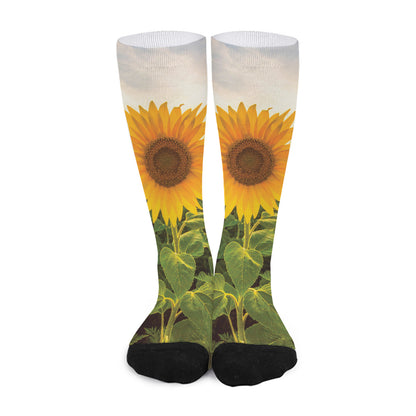 Sunflower Landscape Print Long Socks