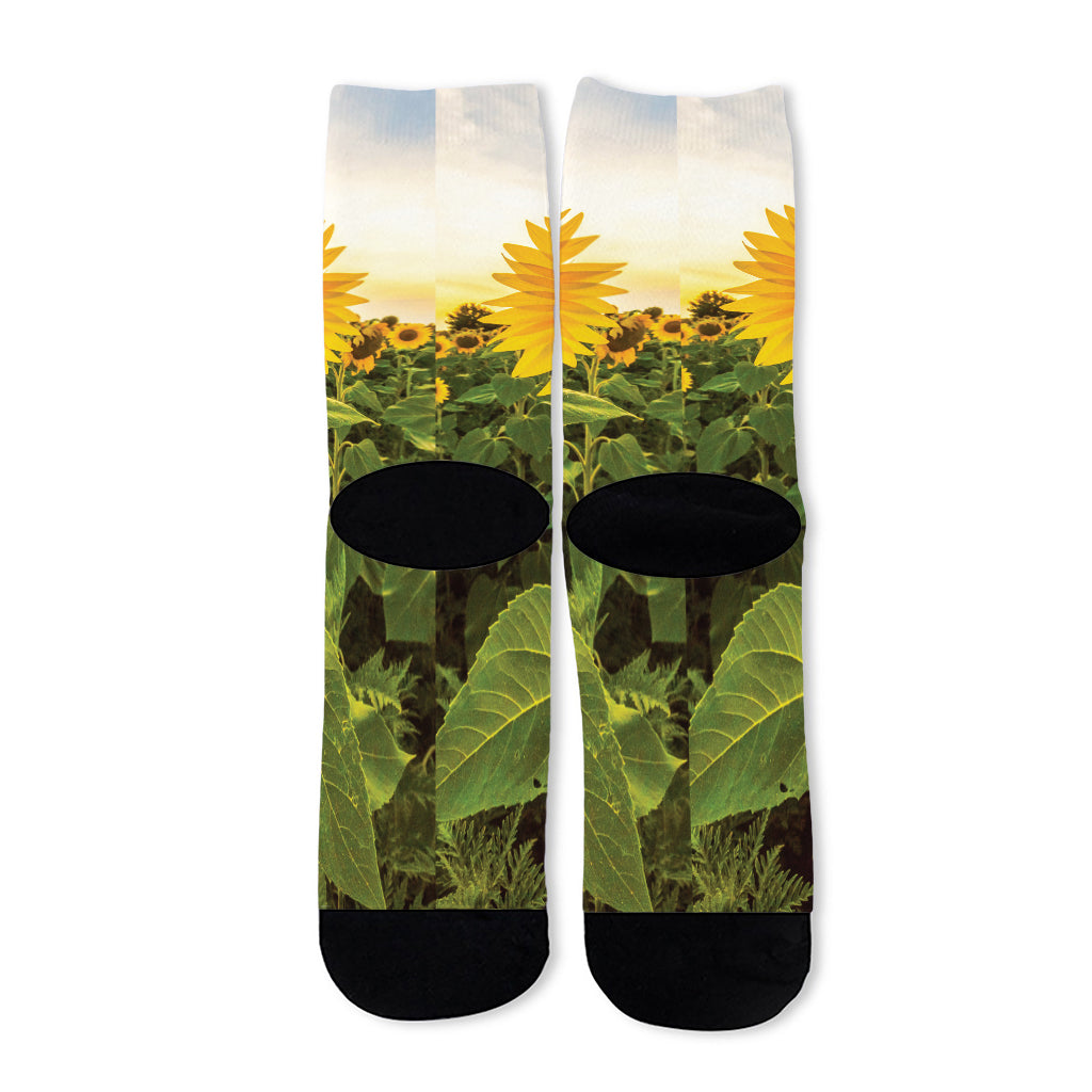 Sunflower Landscape Print Long Socks