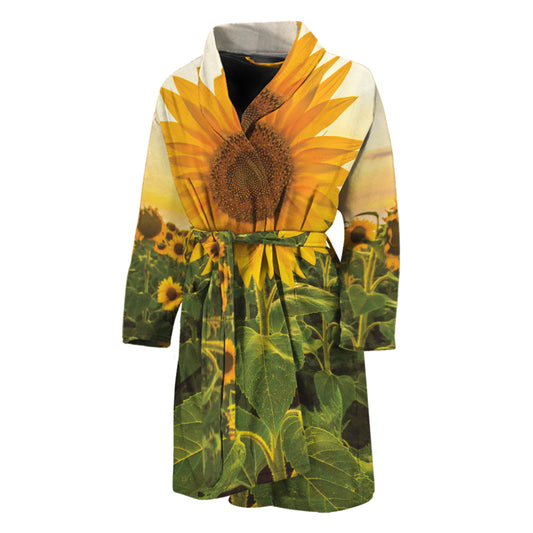 Sunflower Landscape Print Men's Bathrobe