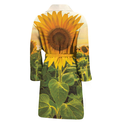Sunflower Landscape Print Men's Bathrobe