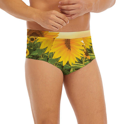 Sunflower Landscape Print Men's Briefs