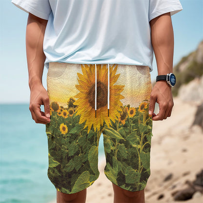 Sunflower Landscape Print Men's Cargo Shorts
