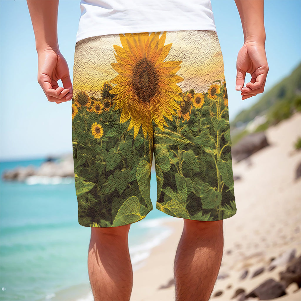 Sunflower Landscape Print Men's Cargo Shorts