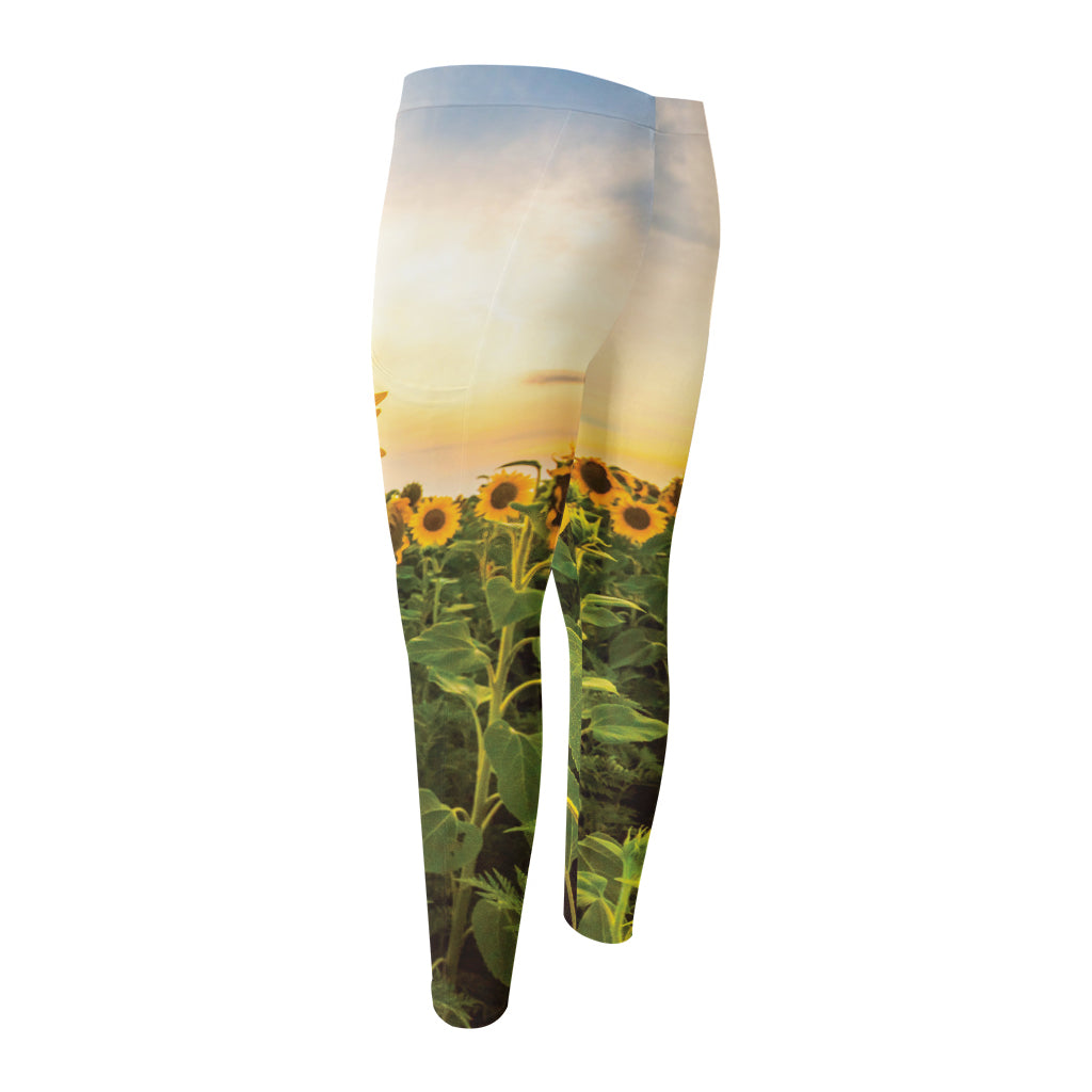 Sunflower Landscape Print Men's Compression Pants