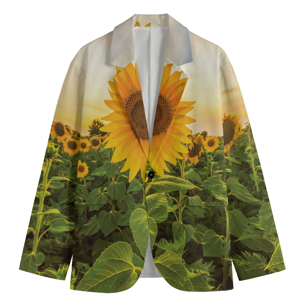 Sunflower Landscape Print Men's Cotton Blazer