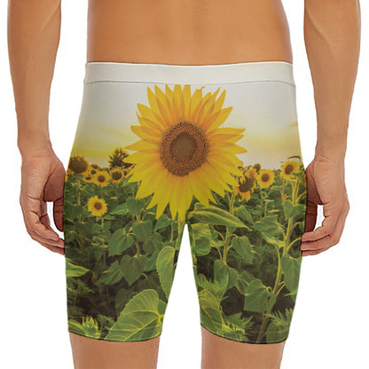 Sunflower Landscape Print Men's Long Boxer Briefs
