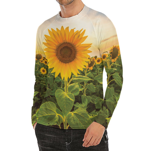 Sunflower Landscape Print Men's Long Sleeve Rash Guard