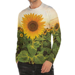 Sunflower Landscape Print Men's Long Sleeve Rash Guard