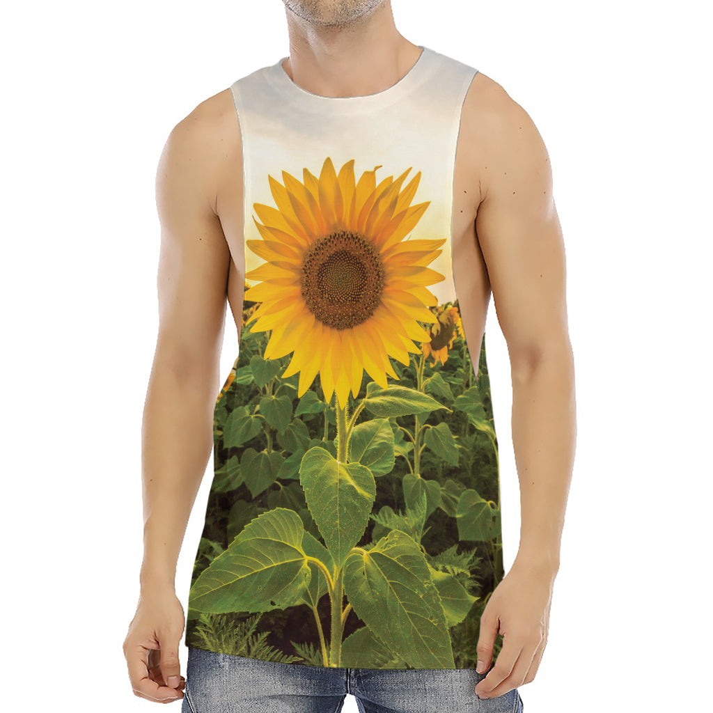 Sunflower Landscape Print Men's Muscle Tank Top