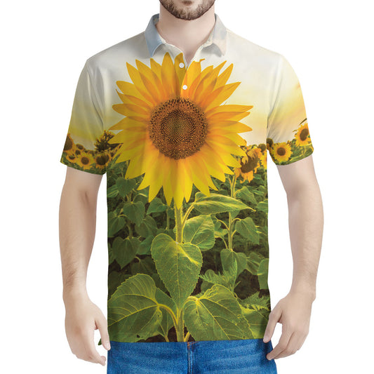 Sunflower Landscape Print Men's Polo Shirt