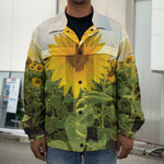 Sunflower Landscape Print Men's Shirt Jacket
