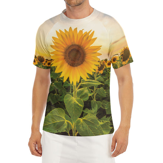Sunflower Landscape Print Men's Short Sleeve Rash Guard